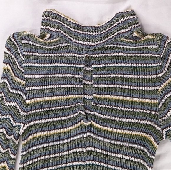 Free People Green Blue Yellow Knit Keyhole Back Ziggy Zig Zag Sweater Dress - Picture 6 of 10